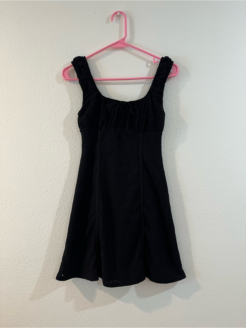 black eyelet mini dress